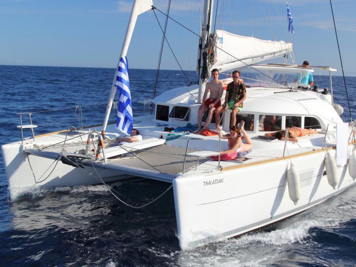 Enjoy the wind in your hair aboard a catamaran for rent in Athens, Greece - the THALASSAKI yacht charter.