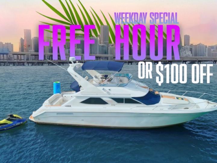 FREE HOUR! 50' SEA RAY YACHT RENTAL, MIAMI FL (NO HIDDEN FEES)