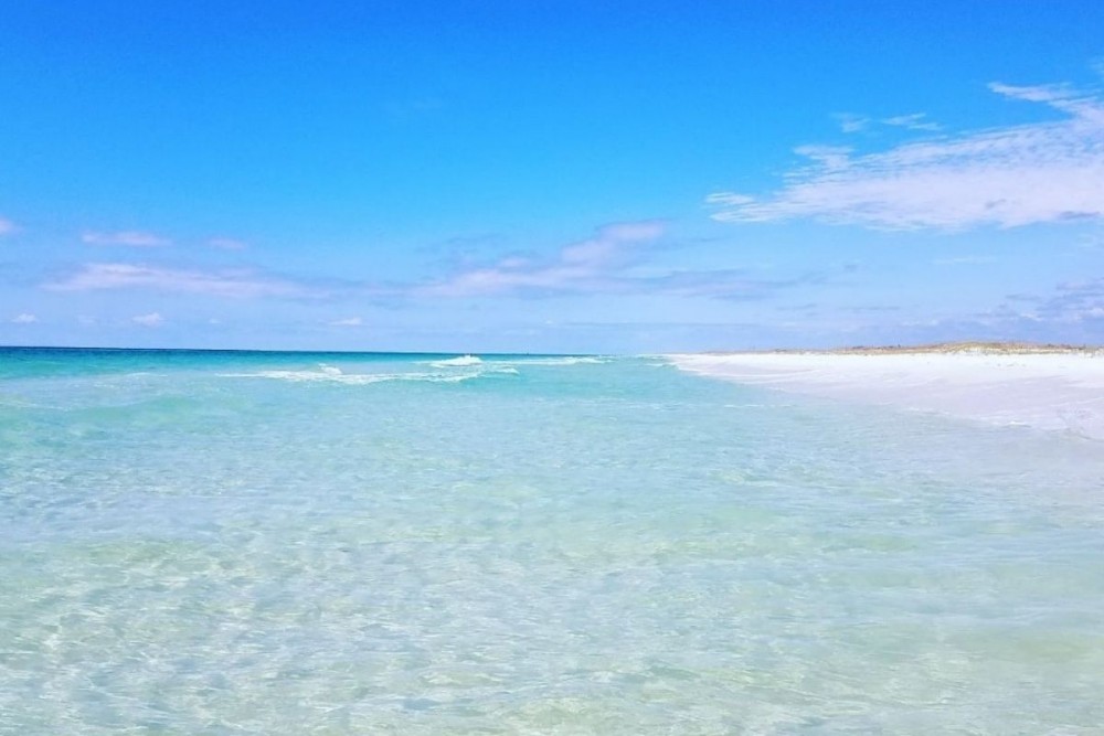 beach and crystal clear water at shell island beach